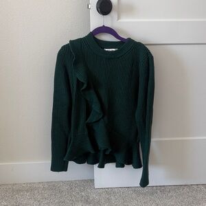 DO+BE Green Ruffle Crew Neck Sweater